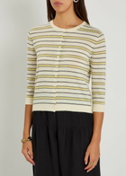Vince Striped Cotton and Cashmere-blend Cardigan Yellow