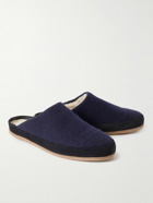 Mulo - Suede-Trimmed Shearling-Lined Recycled Wool Slippers - Blue