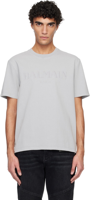 Photo: Balmain Gray Vintage 'Balmain' Embroidered T-shirt
