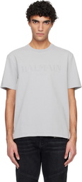 Balmain Gray Vintage 'Balmain' Embroidered T-shirt