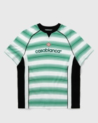 Casablanca Logo Stripe Panelled T Shirt Green/White - Mens - Shortsleeves
