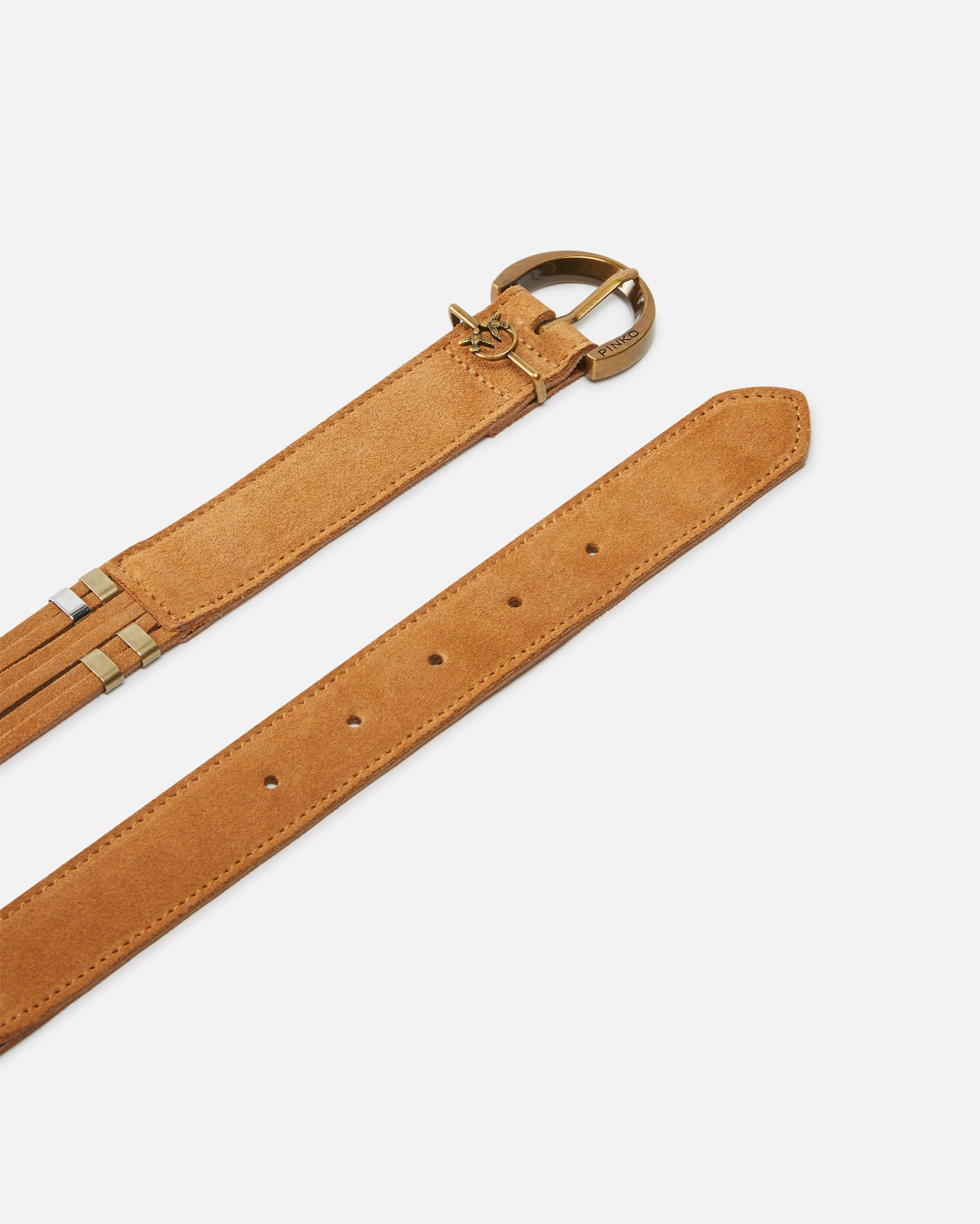 Pinko Suede Belt With Loops 3cm Nougat Mix Gal. Gold Nikel