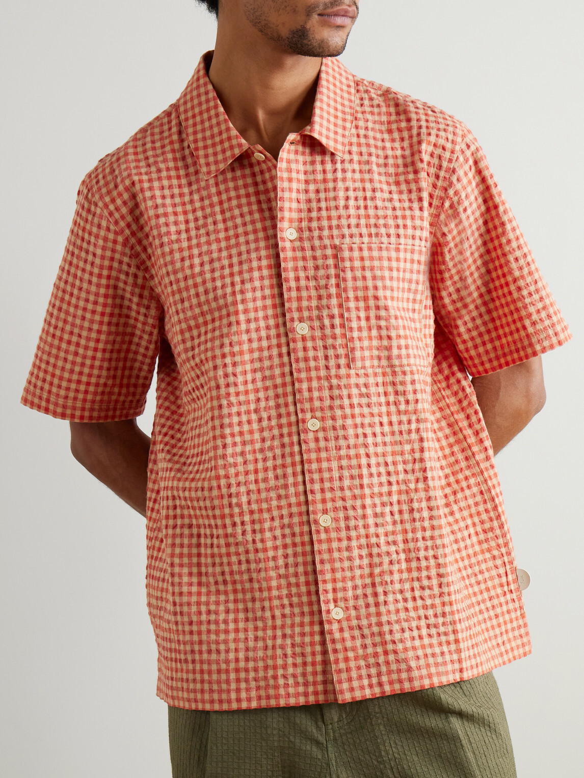 Folk - Gabe Cotton-Blend Seersucker Shirt - Red