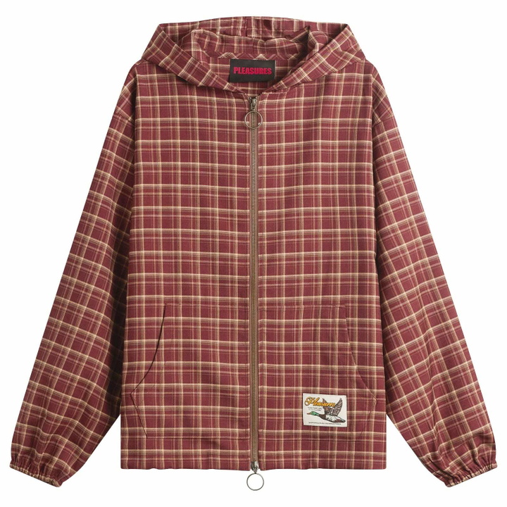 Photo: Pleasures Men's Mallard Plaid Zip Hoodie in Red