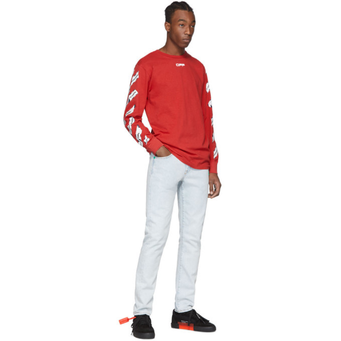 Off-White Red Airport Tape Long Sleeve T-Shirt Off-White