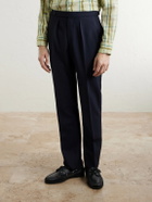 Drake's - Straight-Leg Pleated Virgin Wool Suit Trousers - Blue