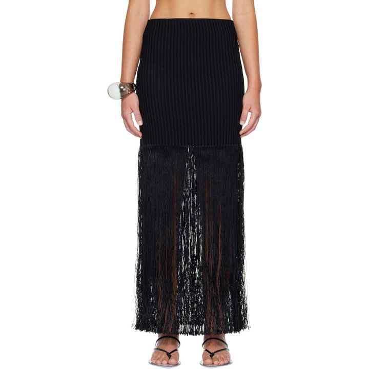 Photo: ALAÏA Black Fringed Tube Maxi Skirt
