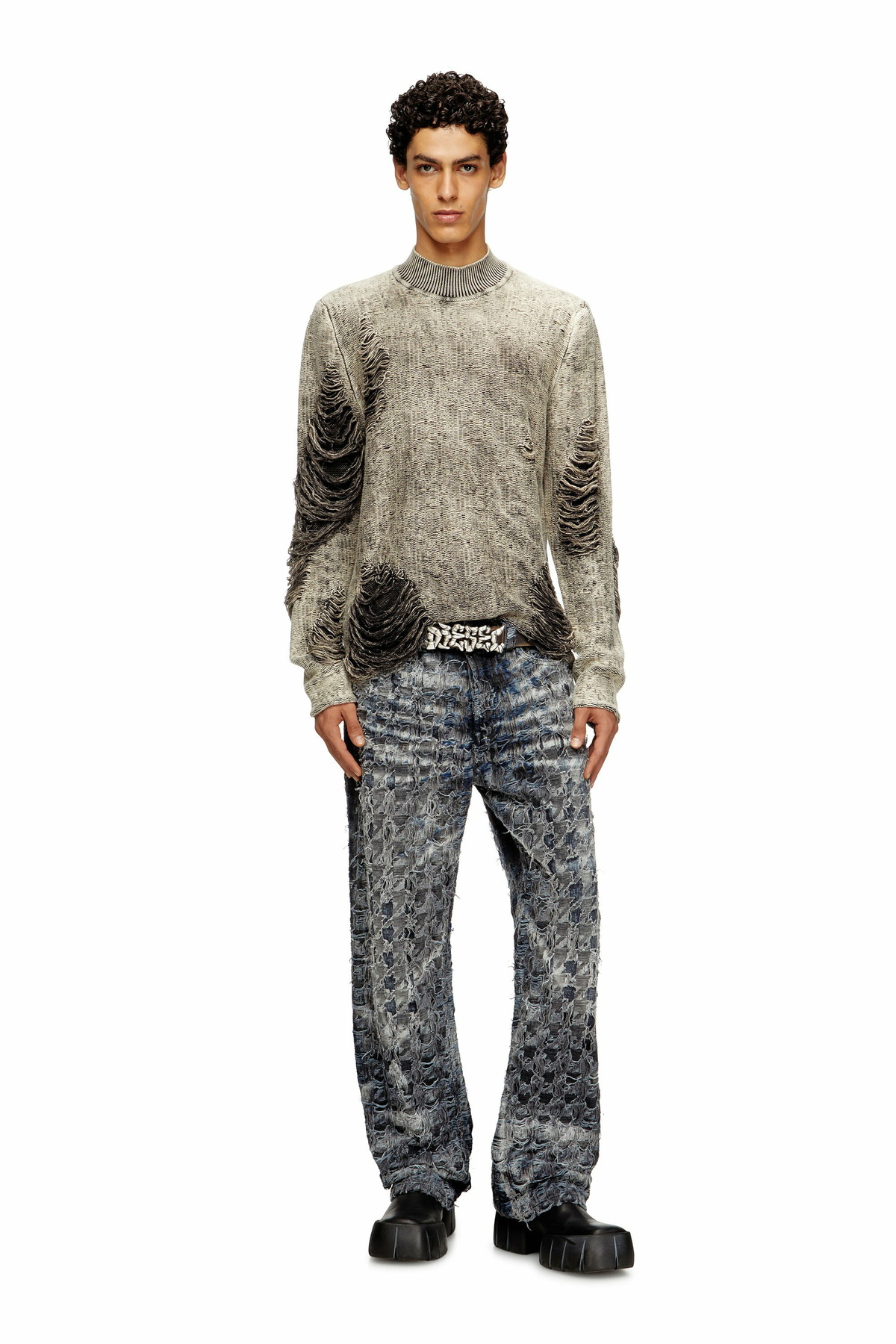 Diesel Destroyed jumper with floating yarns - Knitwear Mens in Grey