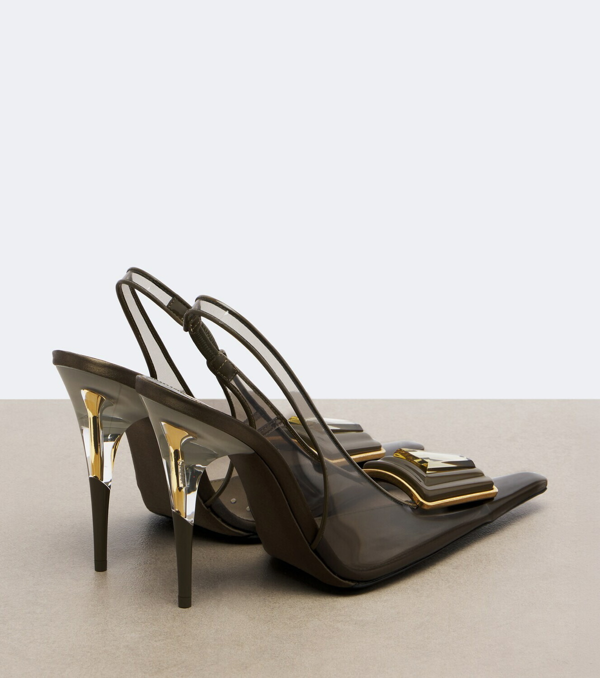Saint Laurent Sibyl leather-trimmed TPU slingback pumps