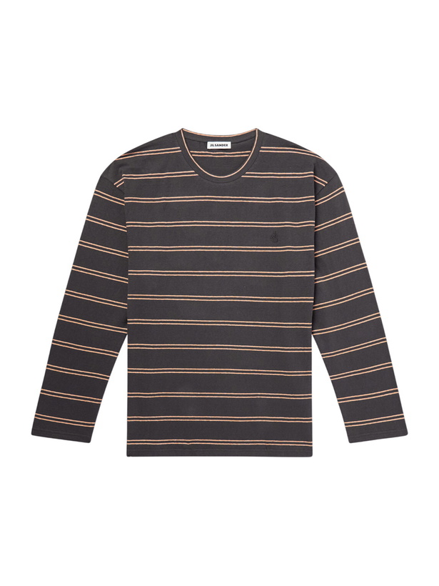 Photo: Jil Sander - Logo-Embroidered Striped Cotton-Jersey T-Shirt - Brown