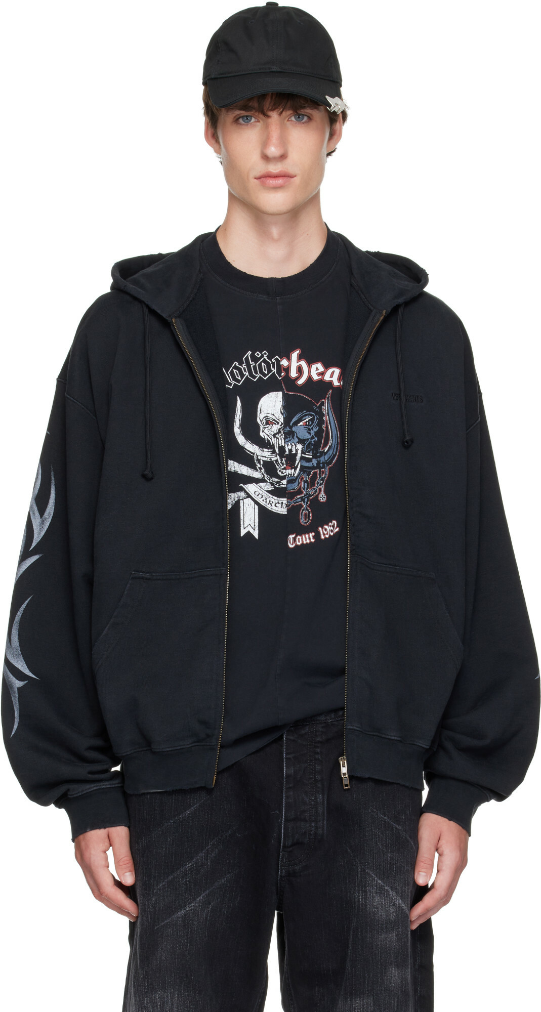 VETEMENTS Black Graffiti Zip Up Hoodie