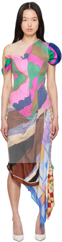 Photo: Marine Serre Multicolor Regenerated Silk Scarves Fitted Maxi Dress