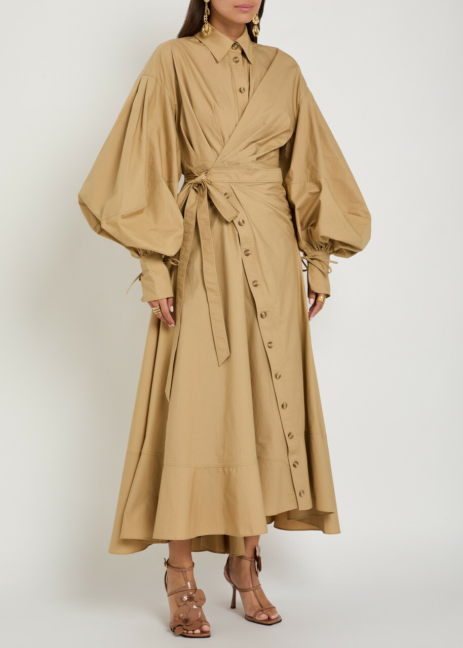 Zimmermann Rebellion Cotton-poplin Midi Wrap Shirt Dress Olive