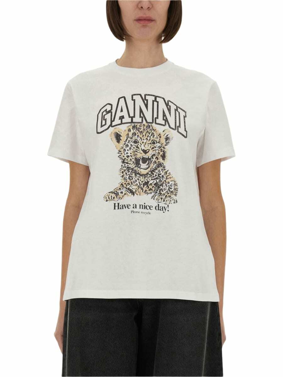 Ganni Logo Crystal-embellished Cotton T-shirt Dark Grey GANNI