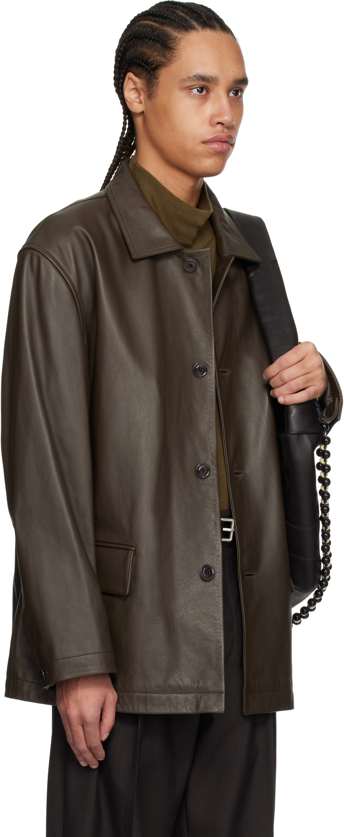 LEMAIRE Brown Relaxed Leather Jacket Lemaire