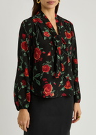 Rixo Moss Floral-print Silk-chiffon Blouse Black