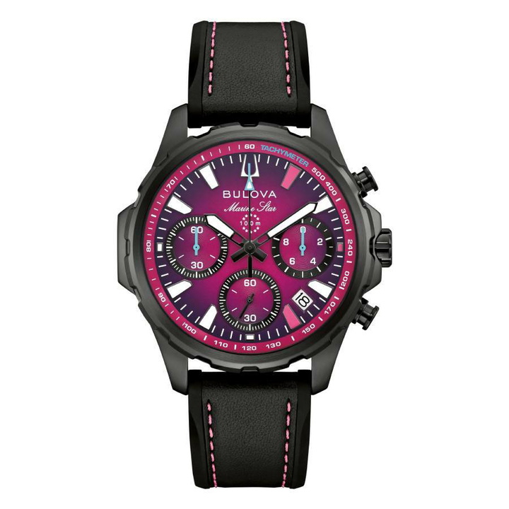 Photo: Bulova E1 Team Miami Marine Star Chronograph Quartz Purple Dial Mens Watch 98B476