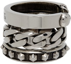 Alexander McQueen Silver Punk Chain and Studs Double Ring