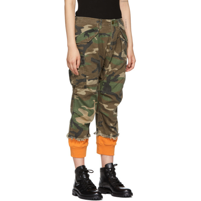 R13 Green and Orange Camo Harem Cuffs Cargo Trousers R13