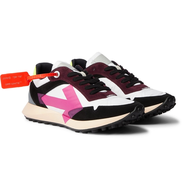 Photo: Off-White - Everyday Logo-Print Suede and Shell Sneakers - White