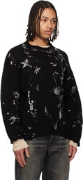R13 Black Distressed Oversized Crystals & Pins Sweater