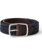 Loro Piana - 3cm Leather-Trimmed Woven Cotton Belt - Blue