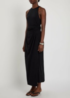Another Tomorrow Sarong-effect Jersey Midi Dress Black
