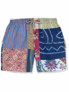 Kardo - Straight-Leg Printed Patchwork Cotton Drawstring Shorts - Blue