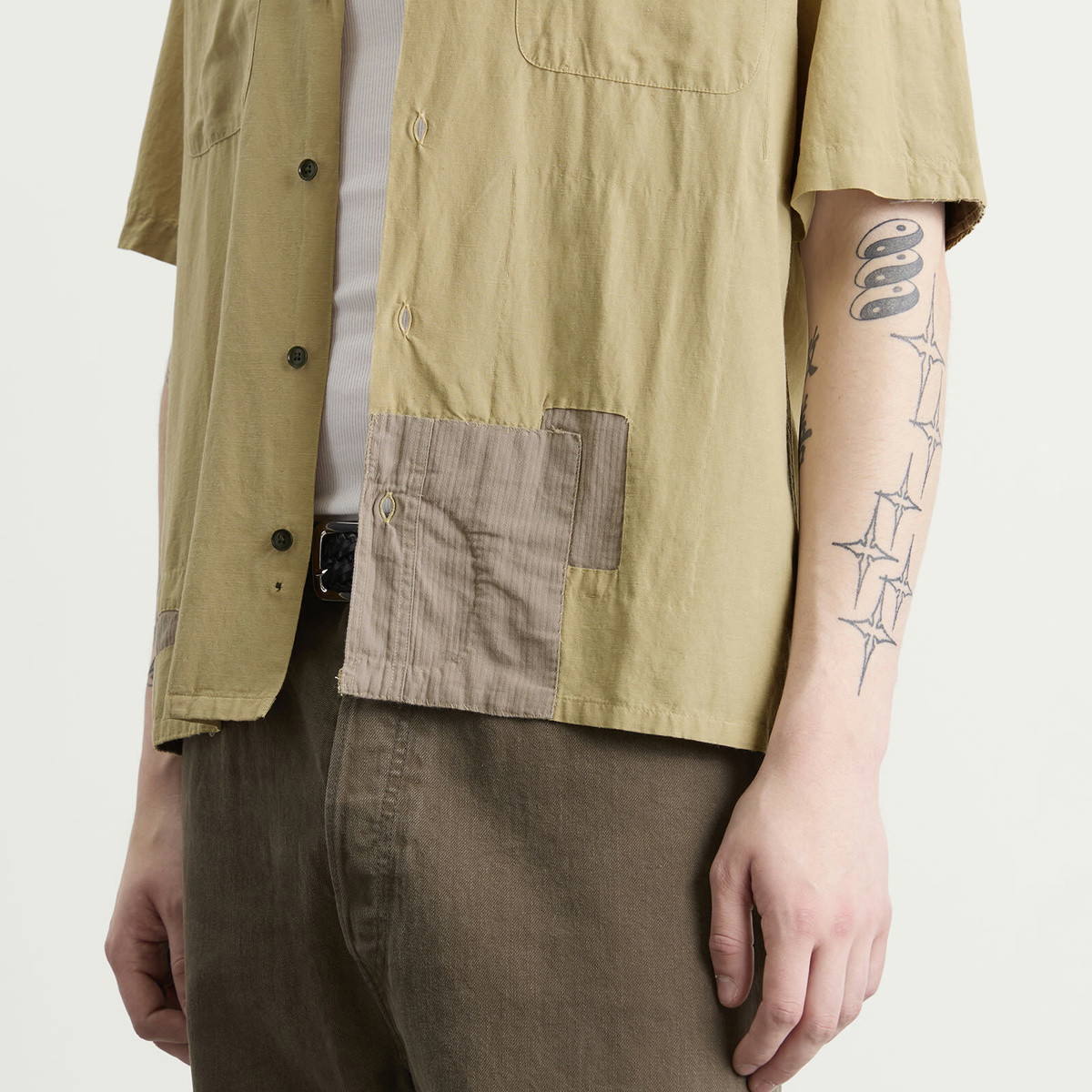 Corridor Men's Patchwork Short Sleeve Shirt in Natural