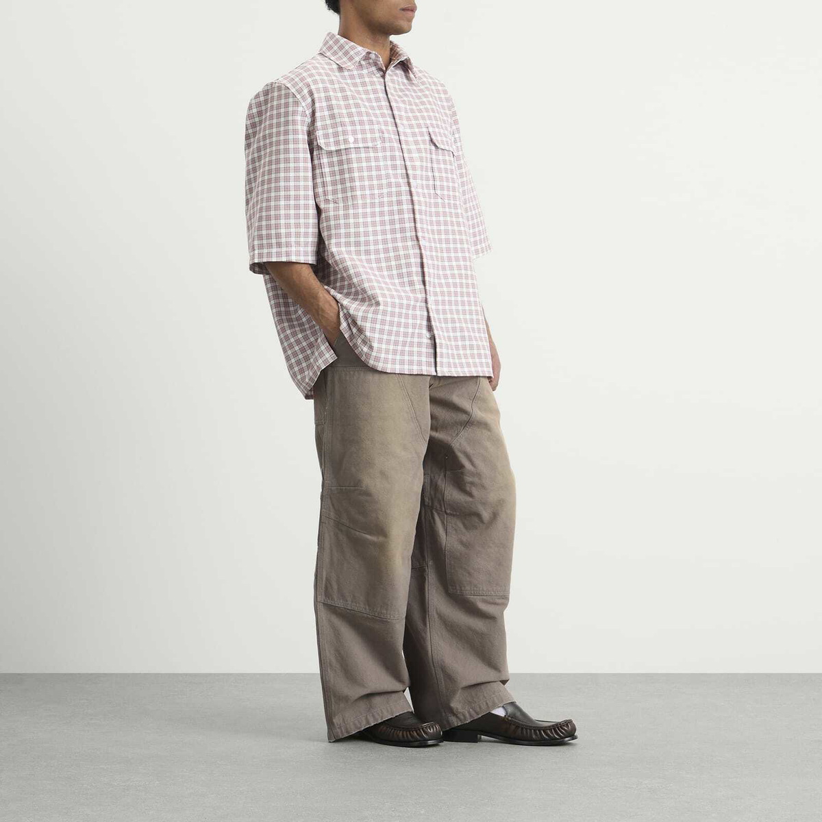 Willy Chavarria Men's Check Corcoran Shirt in Red/White Picnic Plaid