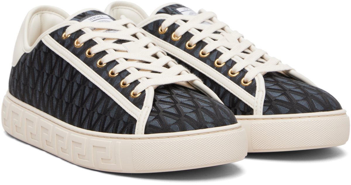 Versace Navy & Black Greca Jacquard Canvas Sneakers