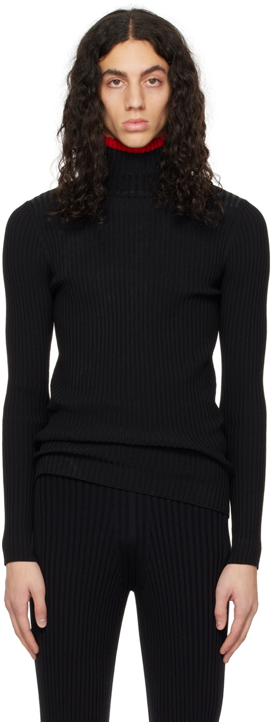 ANDREĀDAMO Black Striped Turtleneck
