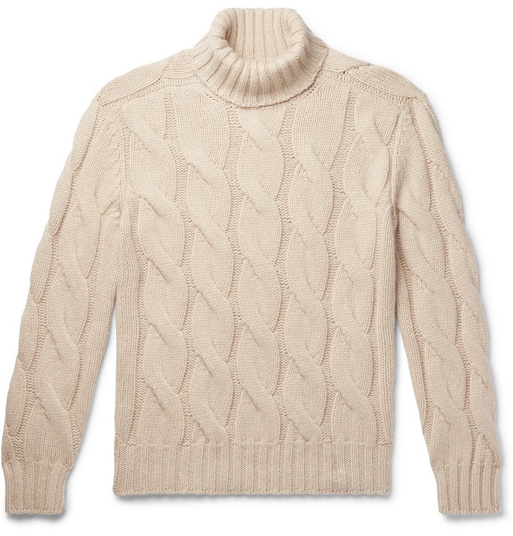 Photo: Brunello Cucinelli - Oversized Cable-Knit Cashmere Rollneck Sweater - Neutrals