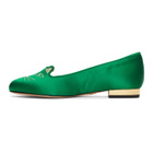 Charlotte Olympia SSENSE Exclusive Green Satin Kitty Loafers