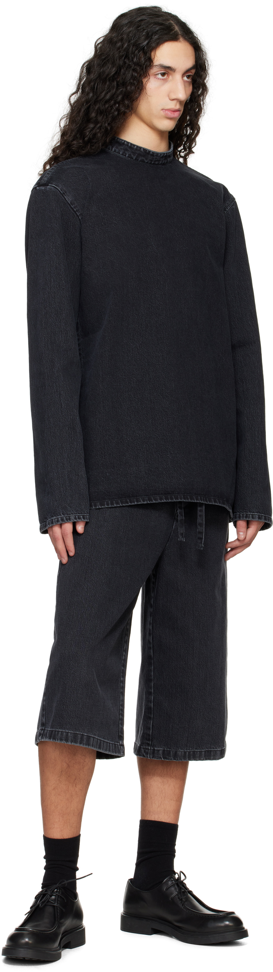 Rier Black Band Collar Denim Top