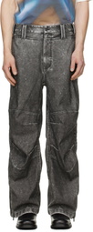 Diesel Gray Distressed-Effect Faux-Leather Pants
