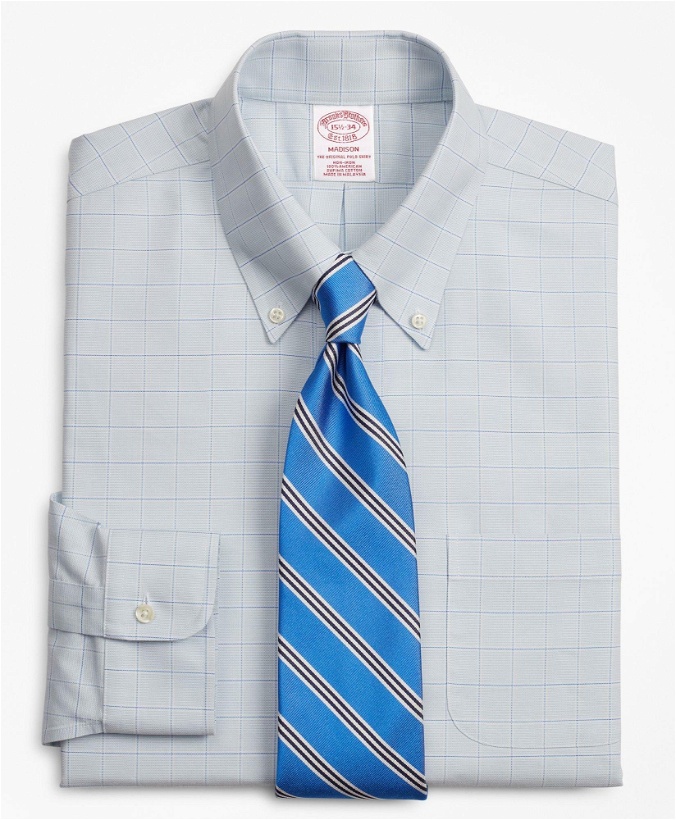 Photo: Brooks Brothers Men's Cool Madison Relaxed-Fit Dress Shirt, Non-Iron Windowpane | Light Blue