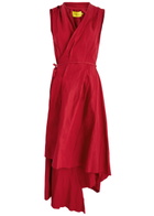 Marques' Almeida Asymmetric Cotton-blend Midi Wrap Dress Red