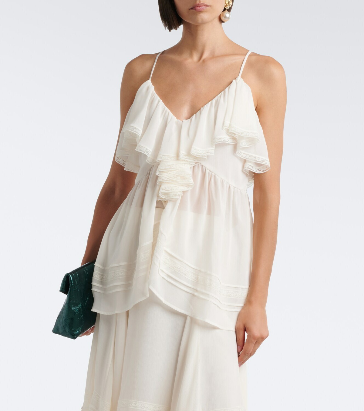 Xu Zhi Ruffled lace-trimmed top