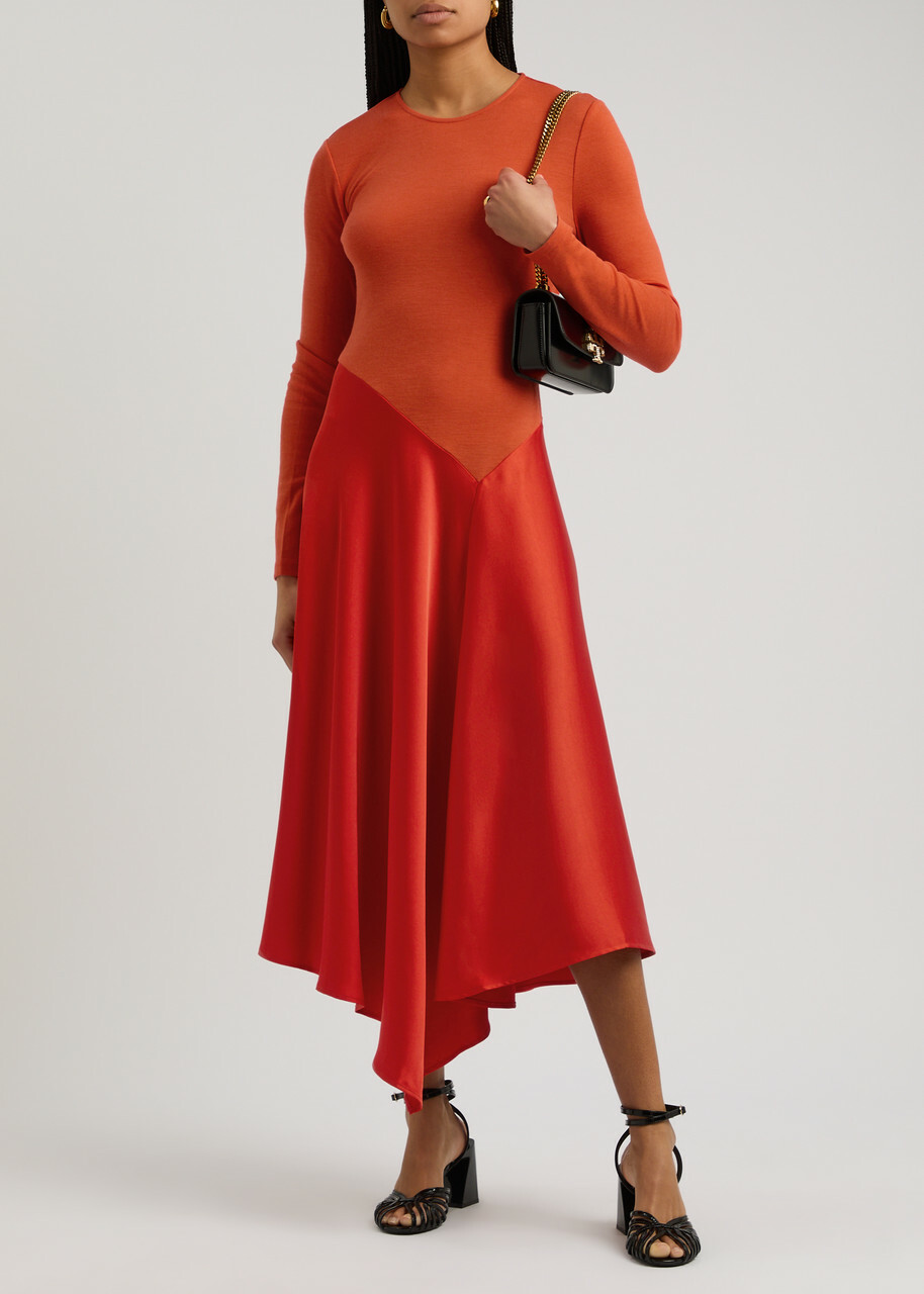 Stine Goya Wool and Satin Midi Dress Orange
