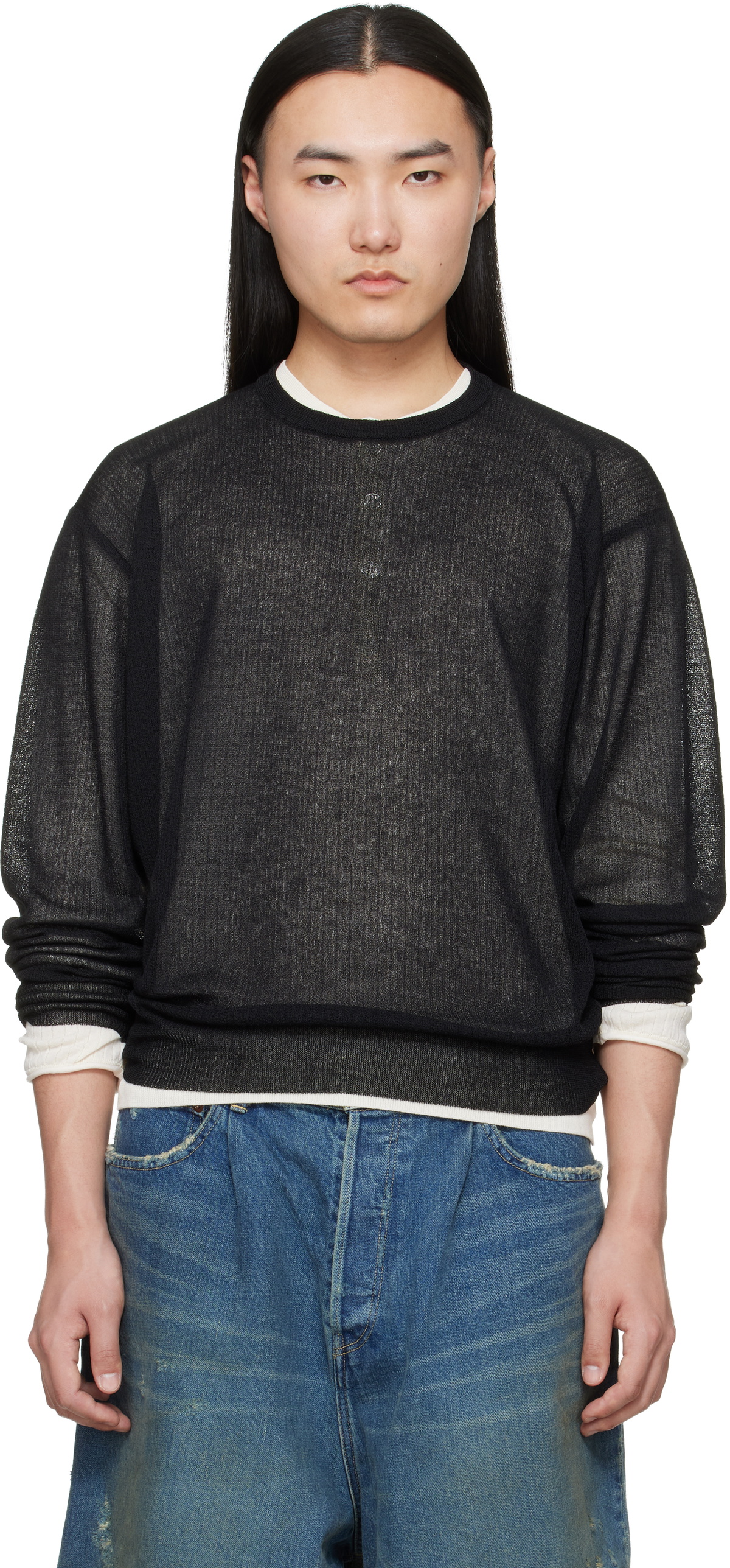 ssstein Black Knit Crew Neck LS Sweater