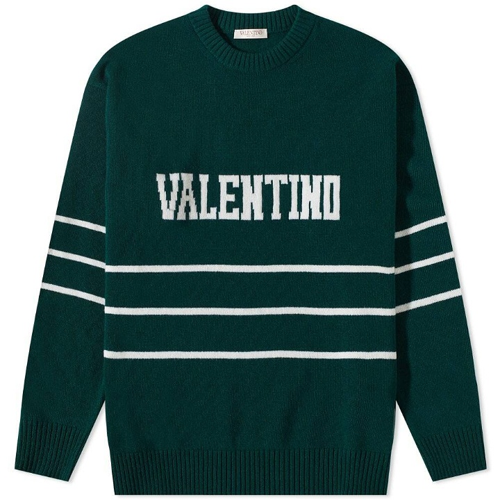 Photo: Valentino Men's Logo Crew Knit in College Green/Ivory