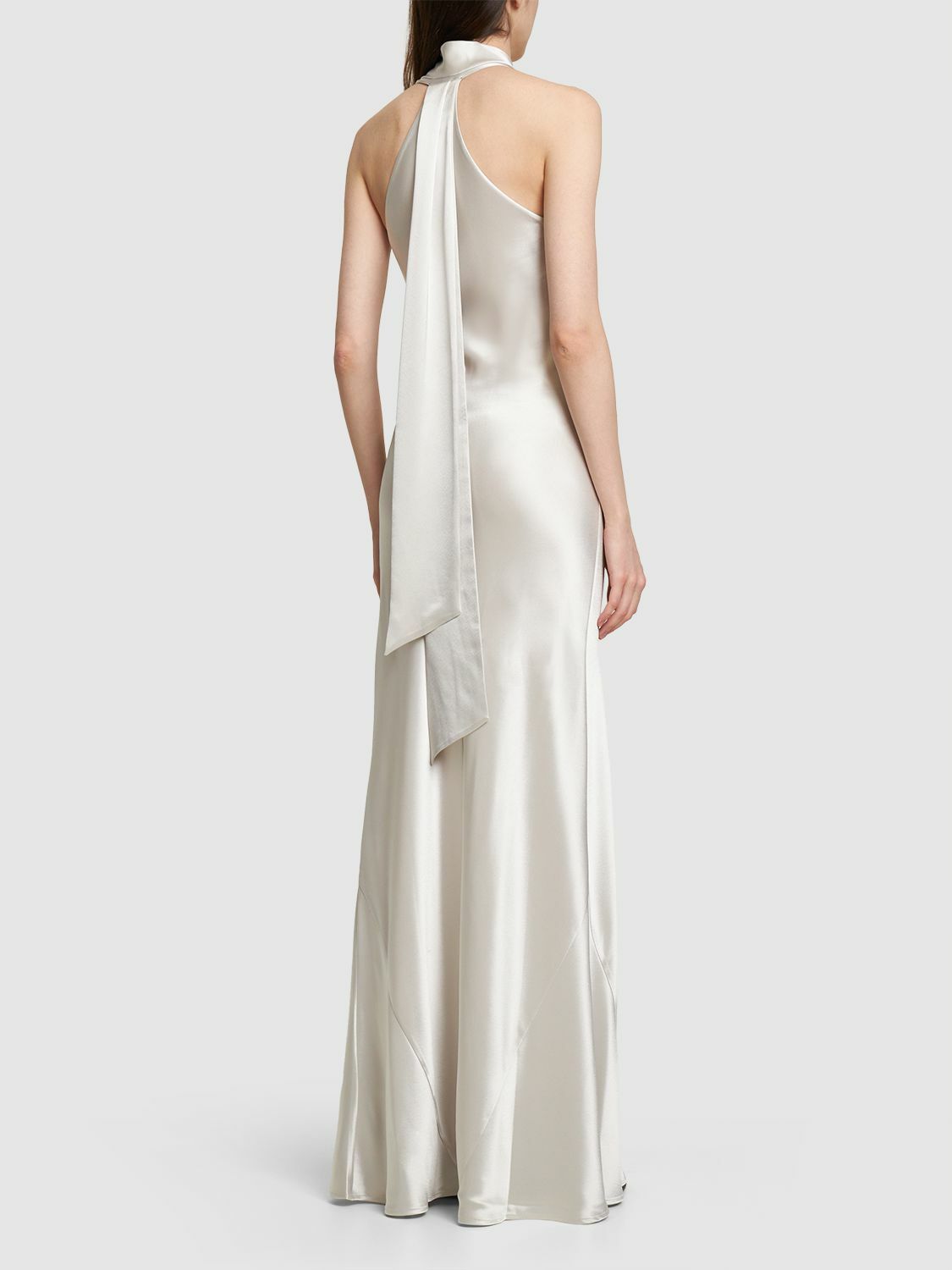 galvan satin tie halter neck dress