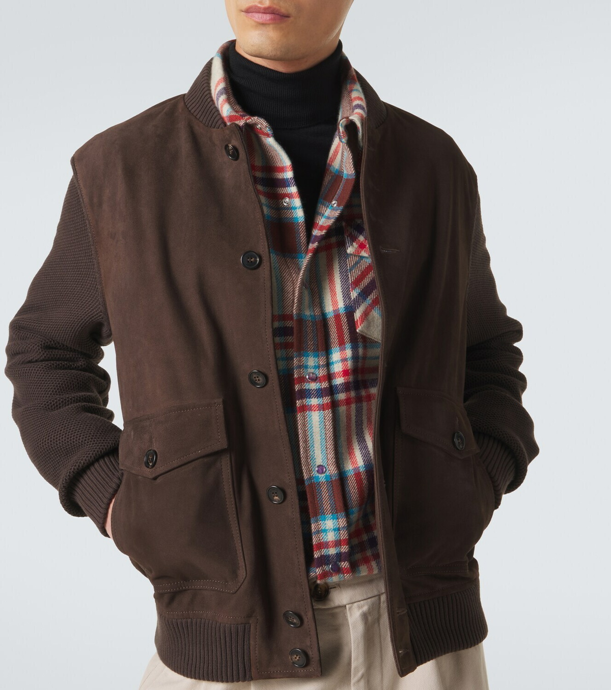 Slowear Cotton-trimmed suede bomber jacket