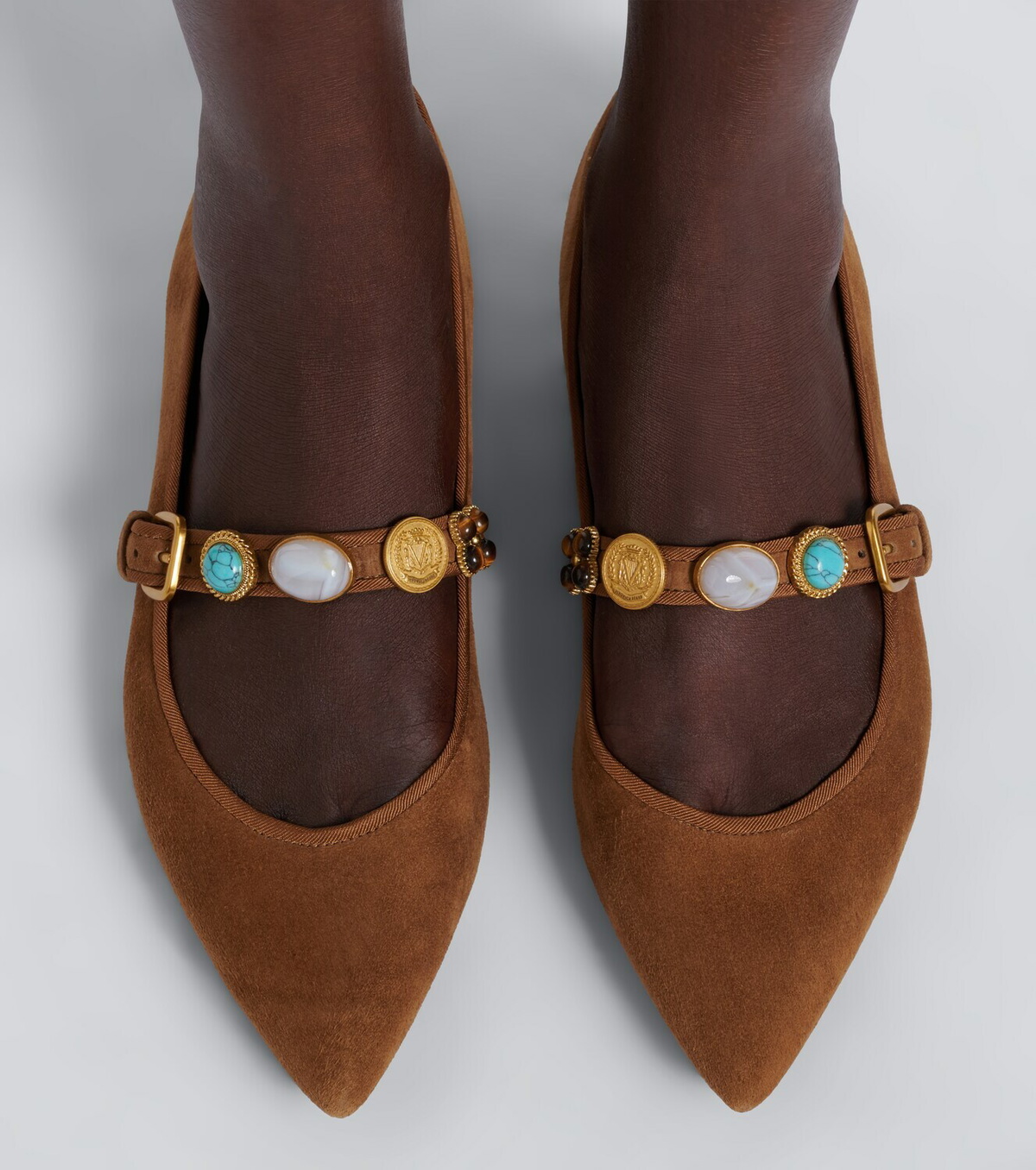 Veronica Beard Embellished suede Mary Jane flats