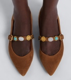 Veronica Beard Embellished suede Mary Jane flats