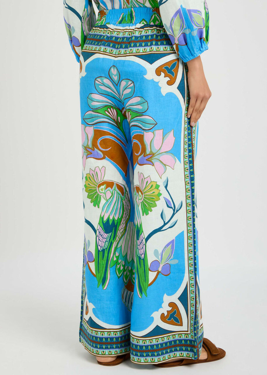 Lug Von Siga Madison Printed Wide-leg Linen Trousers Blue