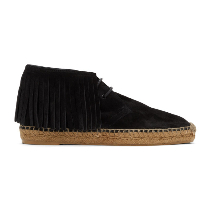 Photo: Saint Laurent Black Suede Fringed Mid Top Espadrilles