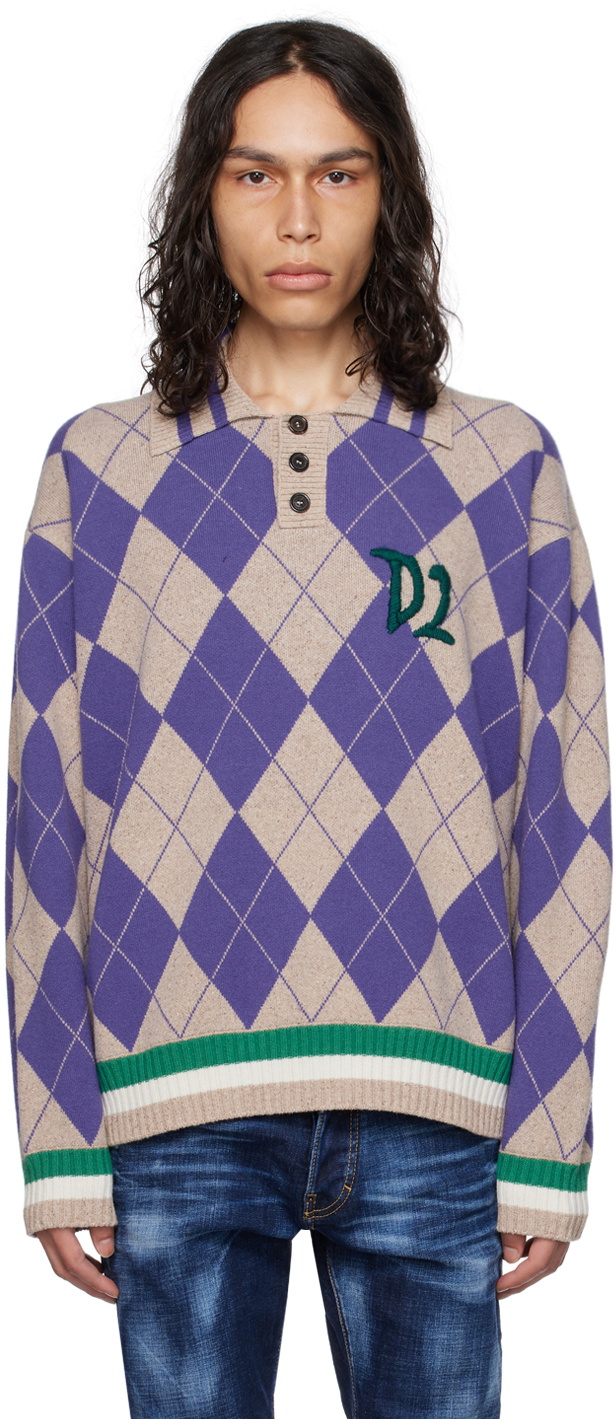 Dsquared2 argyle check polo collar jumper - Purple