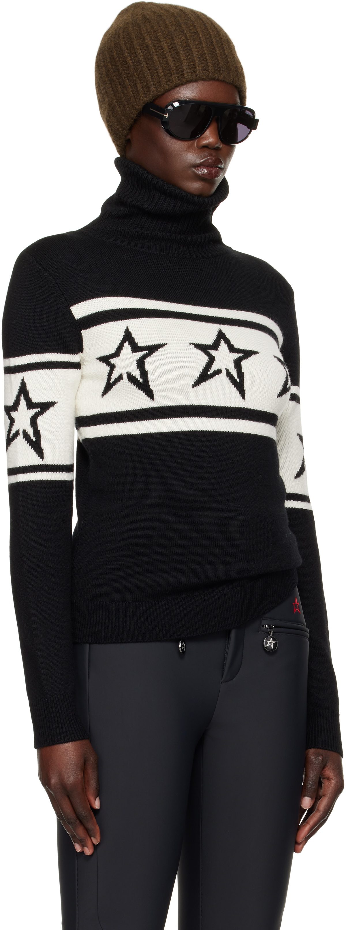 Perfect Moment Black Chopper Merino Wool Turtleneck